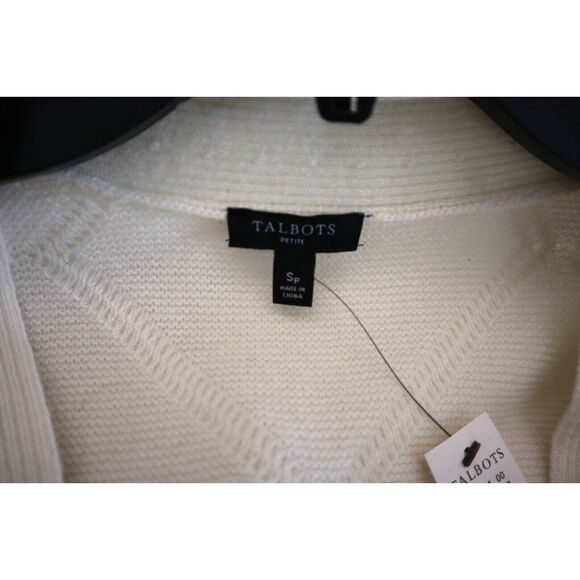 Talbots Women's Petite Sz S Cream Merino Wool Blend Sweater Cardigan - Picture 4 of 8